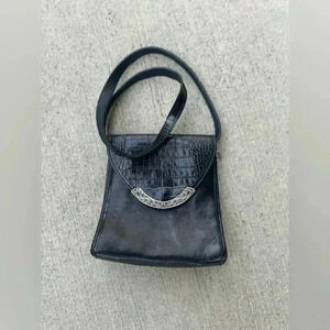 Brighton Black Leather Croc embossed Purse Slap Front Shoulder Bag